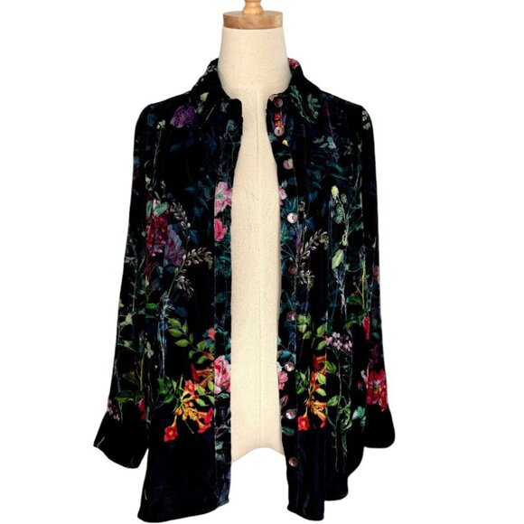 Soft Surroundings Velevet Floral Button Down Boyfriend Tunic Blouse Top - Picture 4 of 11